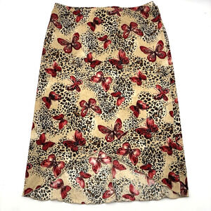 Vintage 90s My Michelle Leopard Print Butterflies Slinky Skirt XL 27x20 USA Made